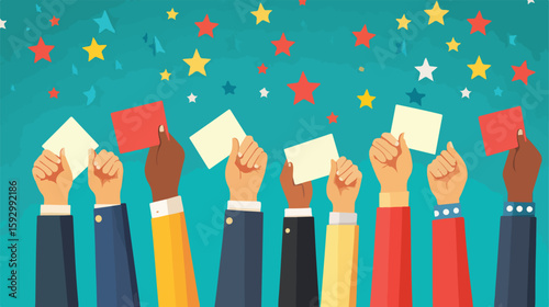 Vote Hands Raised Flat Vector Illustration