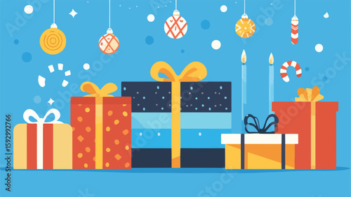 Hanukkah Gifts and Dreidel Vector Illustration
