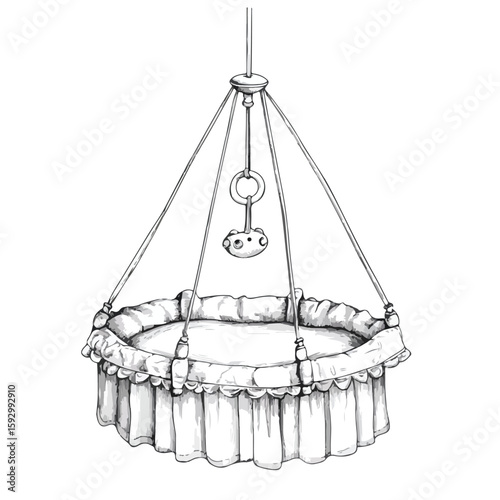 Vintage baby crib toy sketch illustration