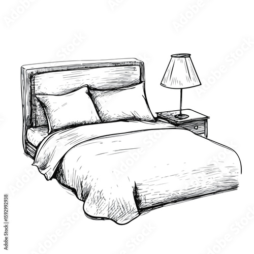 Hand-drawn Bed Lamp Sketch on White