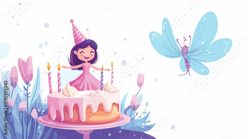 Charming Fairy Girl Birthday Card Design