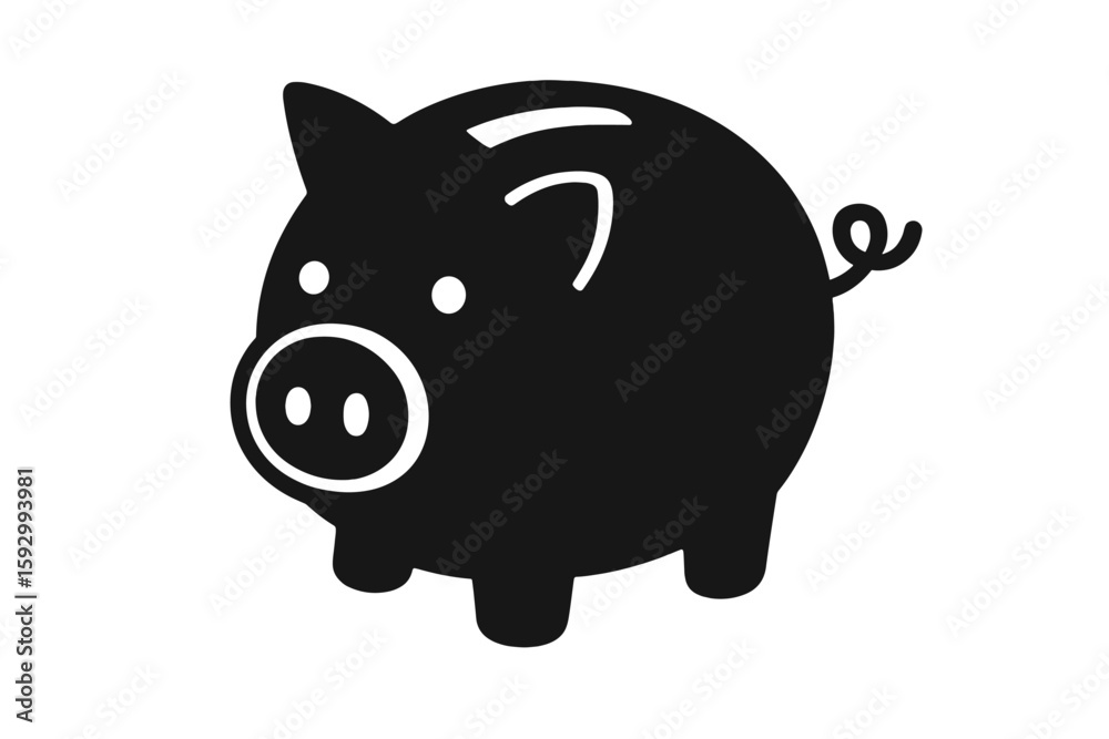 Obraz premium The piggy bank icon is represented as a vector, accompanied by a line bank symbol, in a trendy flat outline ui sign design