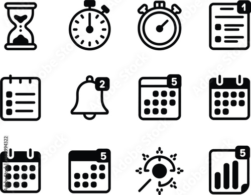 Collection of modern business and time management icons