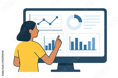Concept of business people analyzing financial graphs and reports on a monitor dashboard