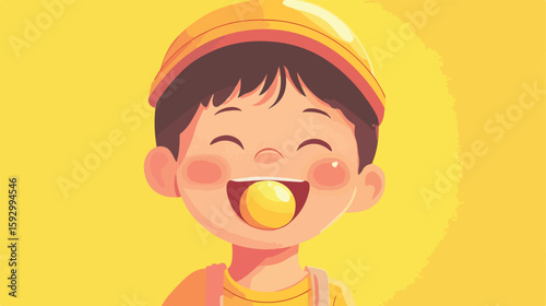 Cheerful boy enjoying chewing gum illustration