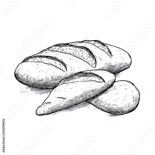 Detailed Ciabatta Bread Sketch on White Background