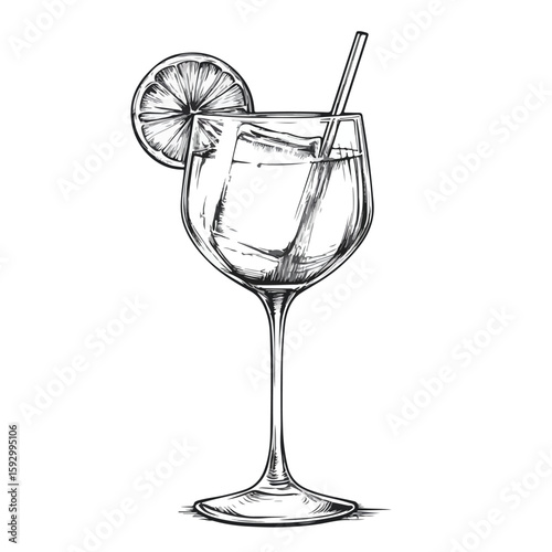 Cocktail Drink Sketch in Balloon Wine