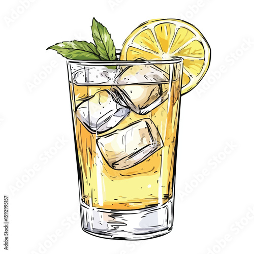 Charming Cocktail Sketch Highball Glass Art