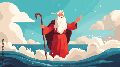 Moses Red Sea Splitting Vector Illustration