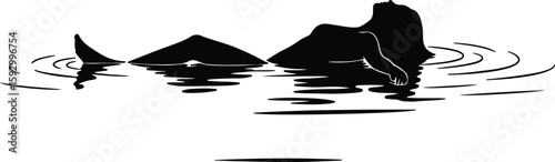 Silhouette woman floating calmly in water vector illustrator