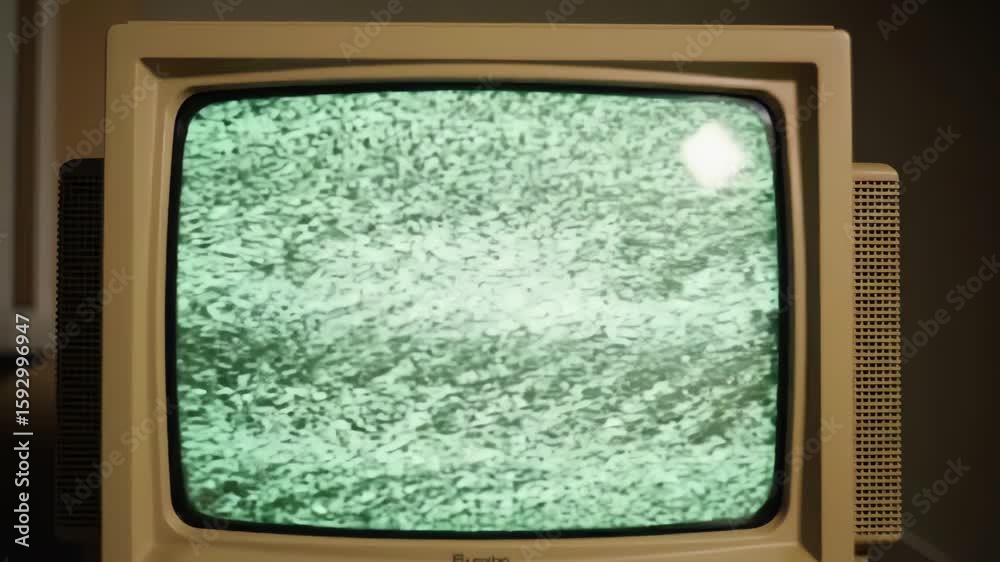 Vintage CRT monitor with a classic green monochrome screen displaying ...