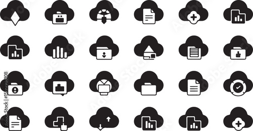 Cloud icons representing data storage and transfer operations vector
