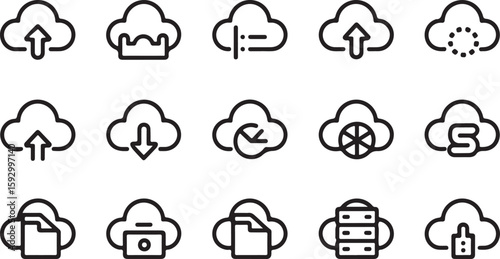 Cloud technology icons upload download data storage security vector