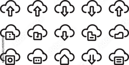 Cloud upload download file transfer icons vector