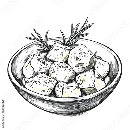 Greek Taramosalata Sketch on White Background