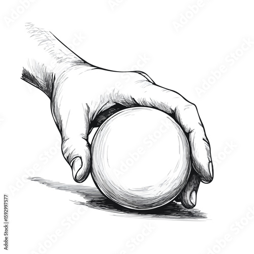 Billiard hand striking ball hand-drawn sketch