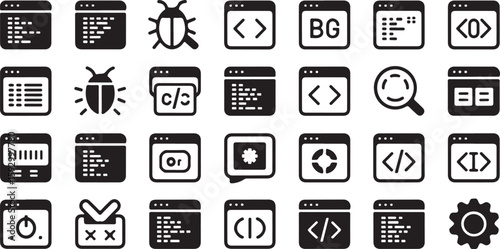 Collection of computer programming and technology icons code software