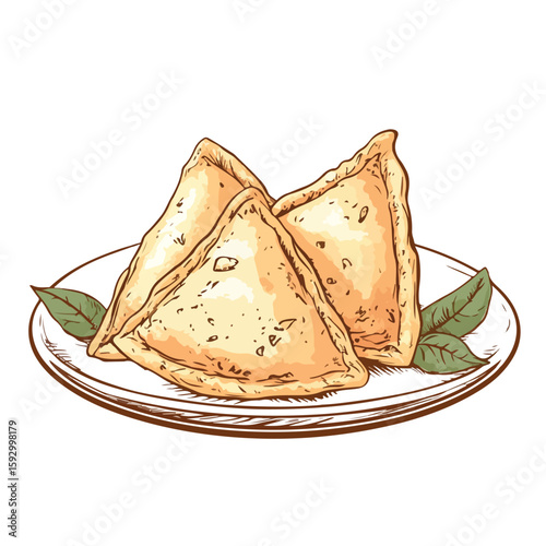 Detailed Hand-Drawn Indian Samosa Sketch