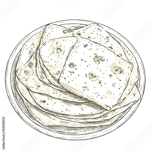 Indian Tortillas Sketch on White Background