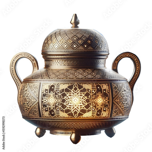 A traditional incense burner (Mabkhara) emitting smoke transparent background