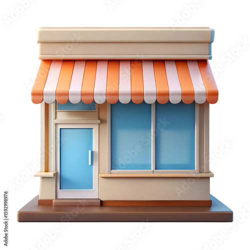 Store shop front view 3d icon rendering illustration on transparent background for retail business

