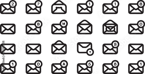 Envelope icons with notification badges and letters mail message