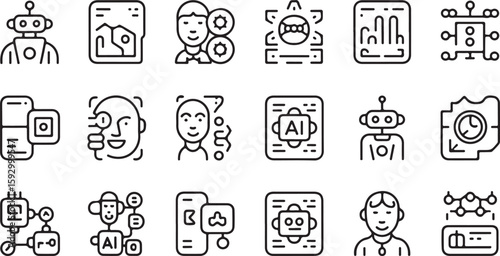 Robot face and technology icons artificial intelligence