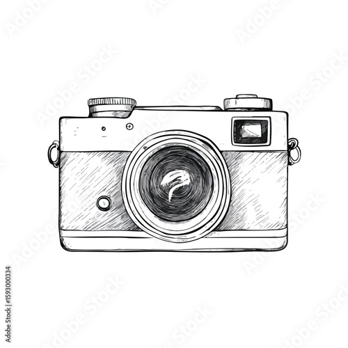 Vintage Polaroid Camera Sketch on White Background
