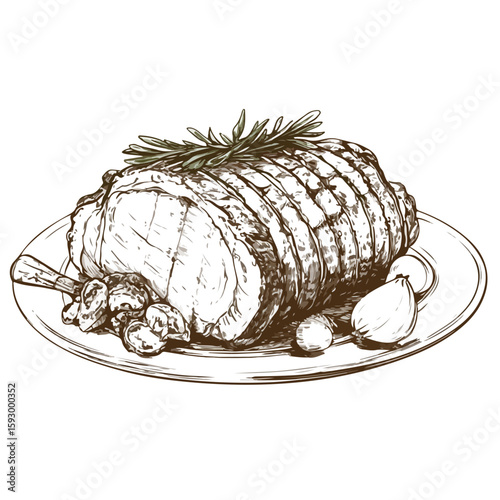 Hand-drawn Porchetta Pork Roast Sketch