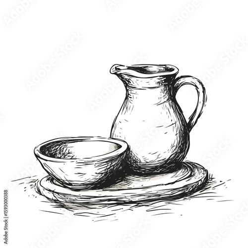 Potter's Wheel and Jug Sketch
