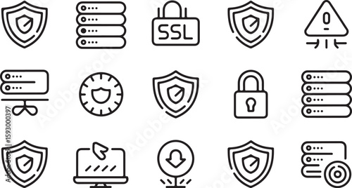 Security icons shield lock server warning computer network data