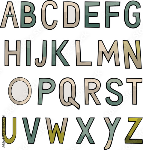 A–Z vector alphabet with soft, rounded letters in pastel tones. Perfect for nursery posters, kids’ designs and playful baby decor.
