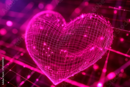 Luminous heart on dark background.