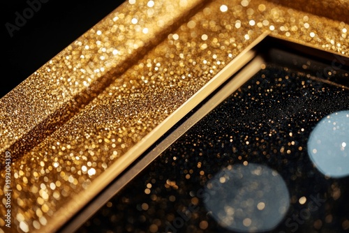 Shiny gold glittery mirror tiles for decorative purposes, reflecting light and adding sparkle to any room.