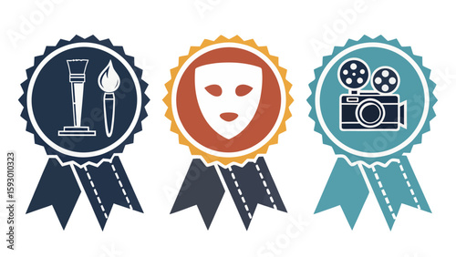 Celebrating the creative arts painting theatre and film honored with vector ribbon awards isolated