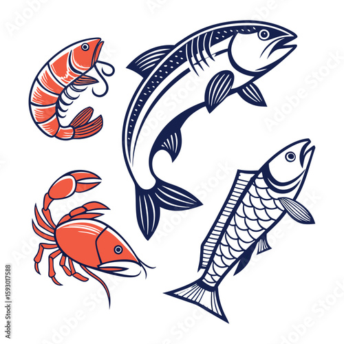 Set of fish illustration on white background