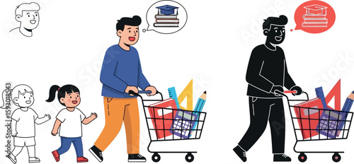 Diverse families shopping together with educational aspirations