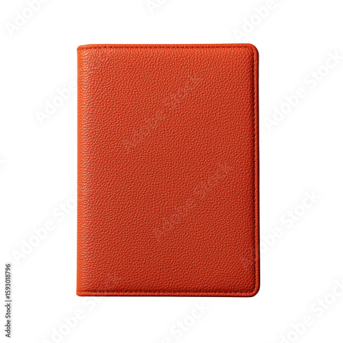Top-view of bright orange passport with grainy faux-leather texture, no text, isolated on white background