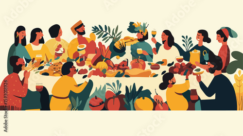 Thanksgiving celebration flat vector illustration