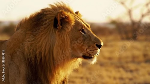 Majestic African Lion at Golden Hour