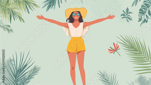 Joyful woman in summer fashion illustration