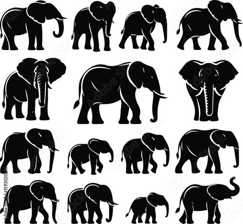 Canvas Print elephants silhouettes collection