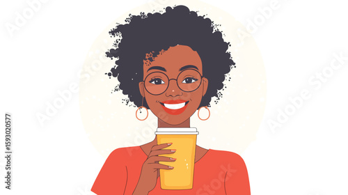 Joyful woman enjoying soft drink illustration
