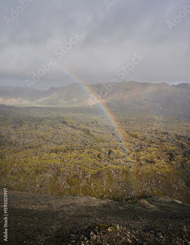 rainbow in the mountains of Landmannalaugar in Iceland