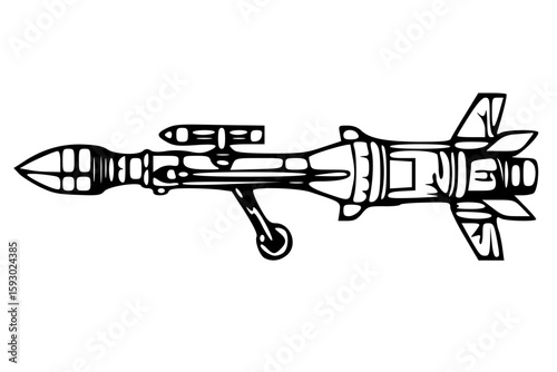 Missile in line art style, top view illustration, military weapon design concept