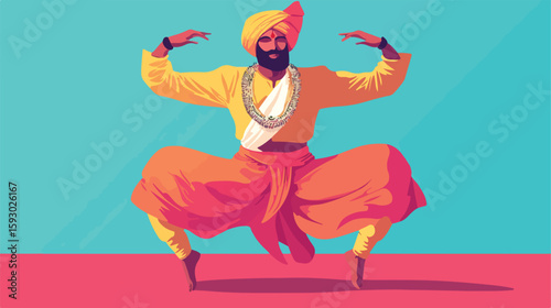 Traditional Hindu Dancer in Turban Vector