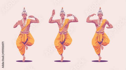 Traditional Hindu dancer in flat clothing