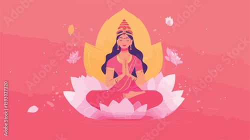 Goddess Yamuna Blessing Flat Vector Illustration