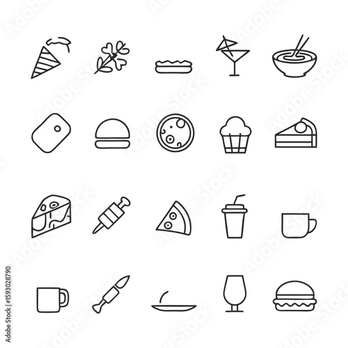 Food and drink icons, hotel, web, computer, travel, design, book, pictogram, coffee, restaurant, silhouette, art on white