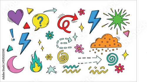 Colorful Doodle Elements Collection heart lightning